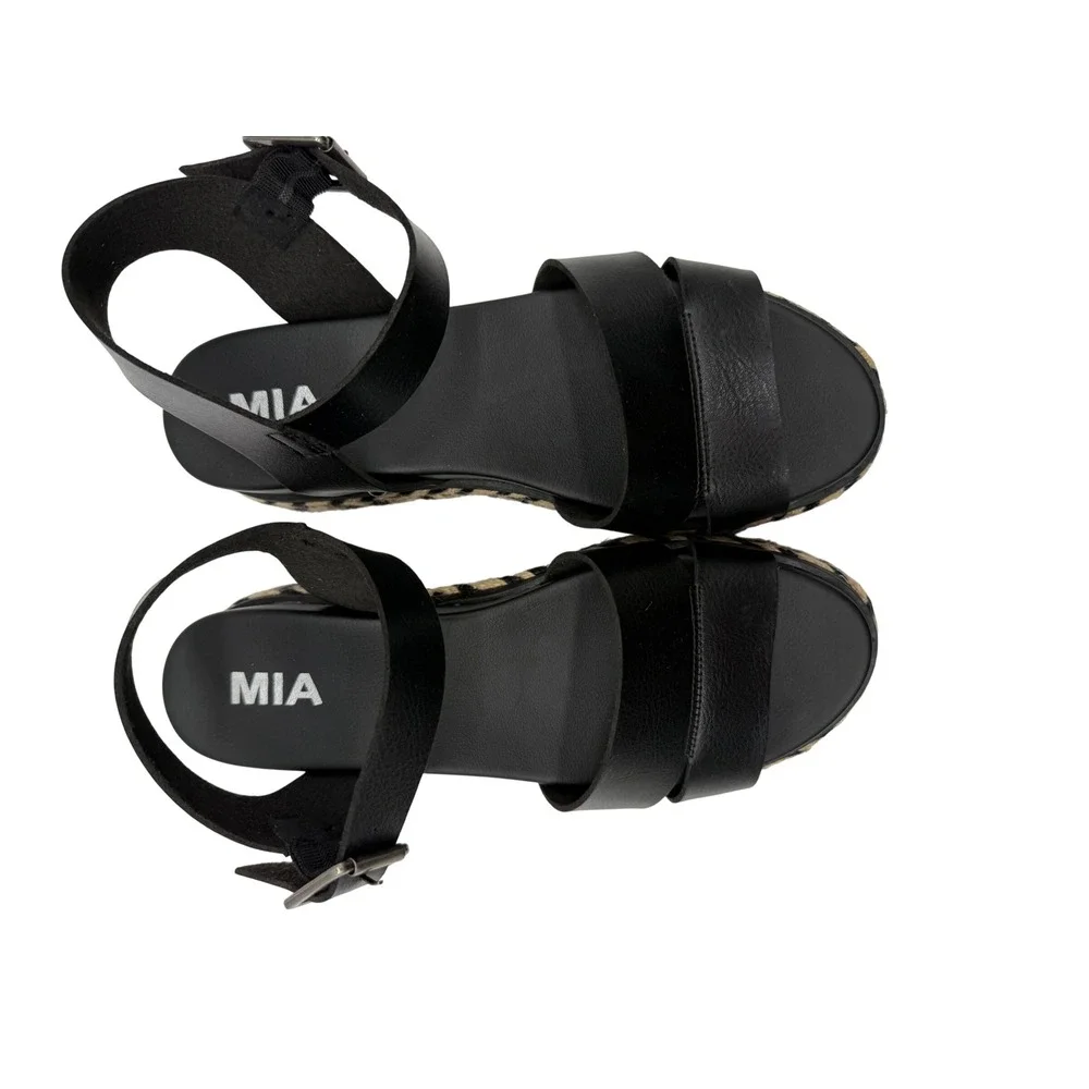 MIA Flylydia Platform Sandal Women 8 Black Excellent Espadrille Lug Sole Strappy